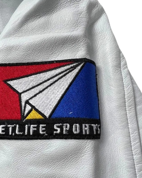 Jet Life Full-Snap Royal and White Wool/Leather Varsity Jacket Jet Life Full-Snap Royal and White Wool/Leather Varsity Jacket