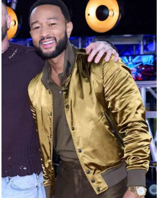 John Legend The Voice Olive Silk Bomber Jacket John Legend The Voice Olive Silk Bomber Jacket