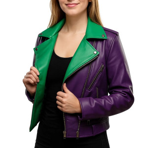 Joker Green and Purple Biker Leather Jacket