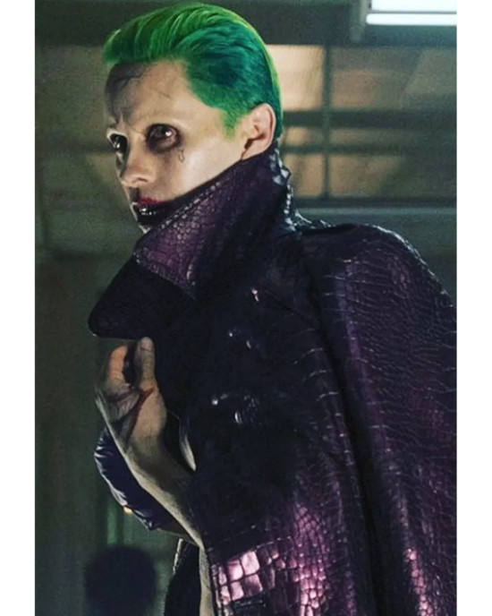 Joker Suicide Squad Purple Leather Trench Coat Joker Suicide Squad Purple Leather Trench Coat