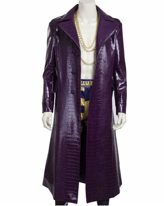 Joker Suicide Squad Purple Leather Trench Coat Joker Suicide Squad Purple Leather Trench Coat