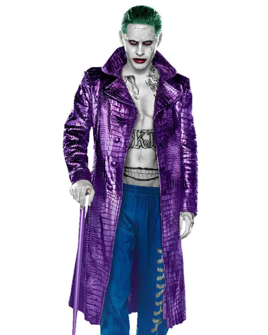 Joker Suicide Squad Purple Leather Trench Coat Joker Suicide Squad Purple Leather Trench Coat