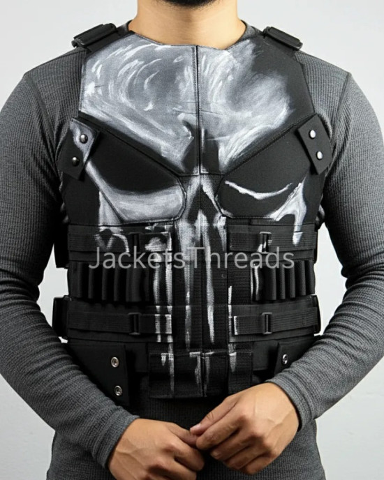 Jon Bernthal Punisher Frank Castle Skull Leather Vest Costume Jon Bernthal Punisher Frank Castle Skull Leather Vest Costume