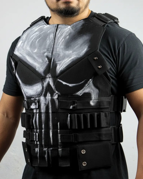 Jon Bernthal Punisher Frank Castle Skull Leather Vest Costume