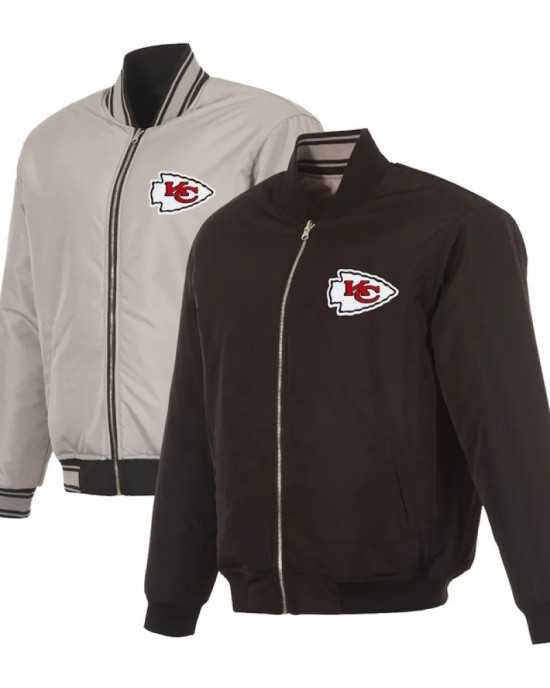 Kansas City Chiefs Black/Gray Full-Zip Reversible Flight Jacket