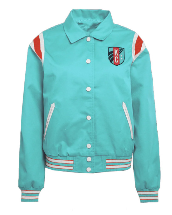 Kansas City Current Lightweight Teal Varsity Satin Jacket