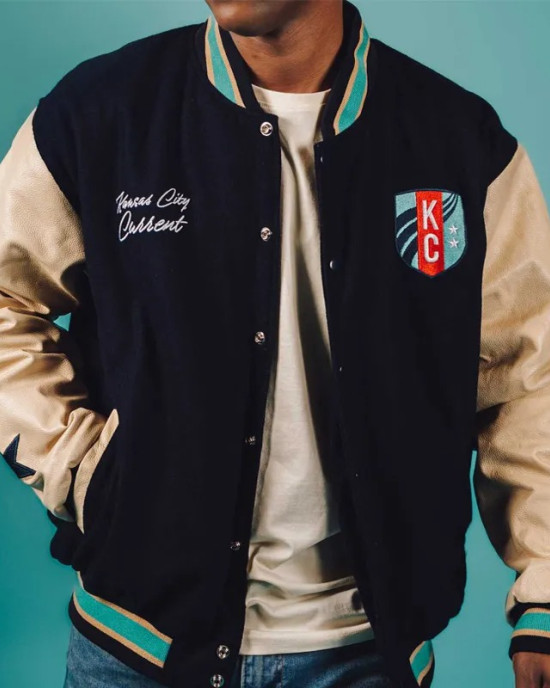 Kansas City Current Navy and Beige Varsity Jacket