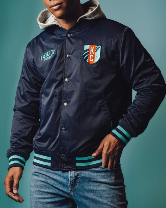 Kansas City Current Navy Hooded Bomber Jacket