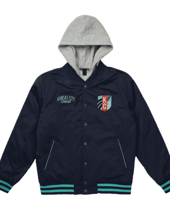 Kansas City Current Navy Hooded Bomber Jacket