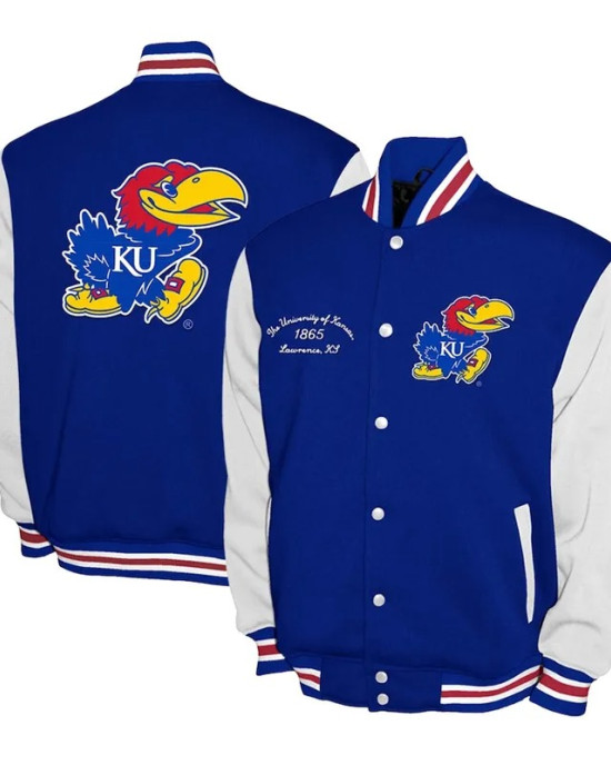 Kansas Jayhawks Fleece Royal and White Varsity Jacket