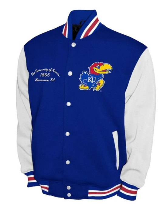 Kansas Jayhawks Fleece Royal and White Varsity Jacket