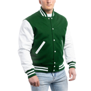 Kelly Green Wool Body & Bright White Leather Sleeves Letterman Jacket