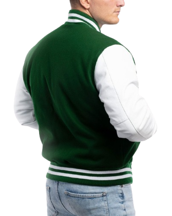 Kelly Green Wool Body & Bright White Leather Sleeves Letterman Jacket Kelly Green Wool Body & Bright White Leather Sleeves Letterman Jacket