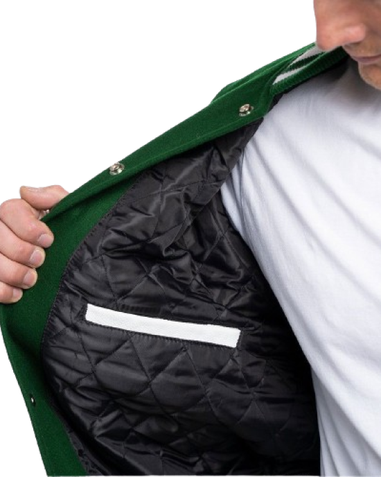Kelly Green Wool Body & Bright White Leather Sleeves Letterman Jacket Kelly Green Wool Body & Bright White Leather Sleeves Letterman Jacket