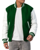 Kelly Green Wool Body & White Leather Sleeves Letterman Jacket With Zipper Kelly Green Wool Body & White Leather Sleeves Letterman Jacket With Zipper