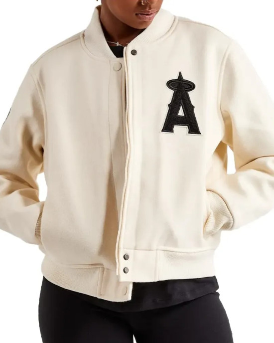 LA Angels Wool Cream White Varsity Jacket LA Angels Wool Cream White Varsity Jacket