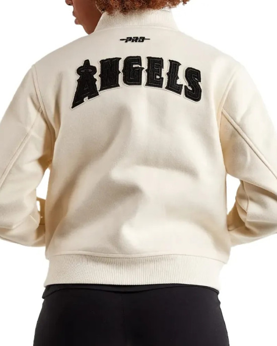 LA Angels Wool Cream White Varsity Jacket LA Angels Wool Cream White Varsity Jacket