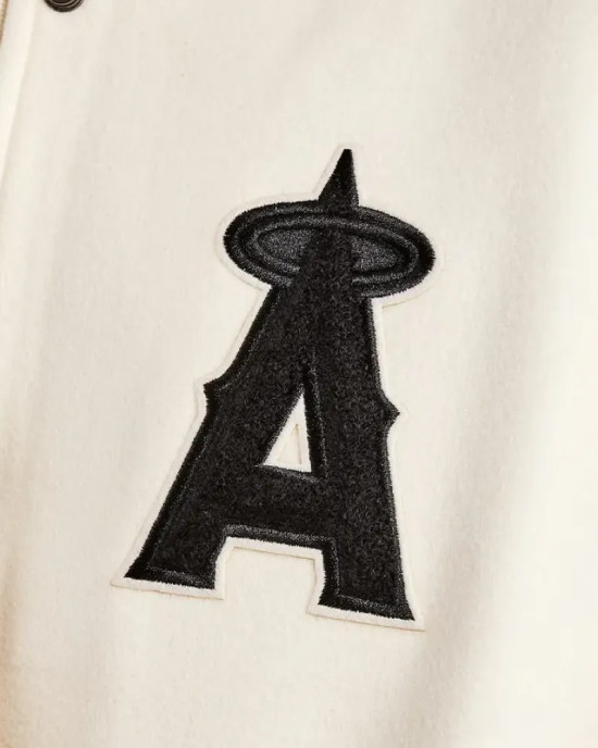 LA Angels Wool Cream White Varsity Jacket LA Angels Wool Cream White Varsity Jacket