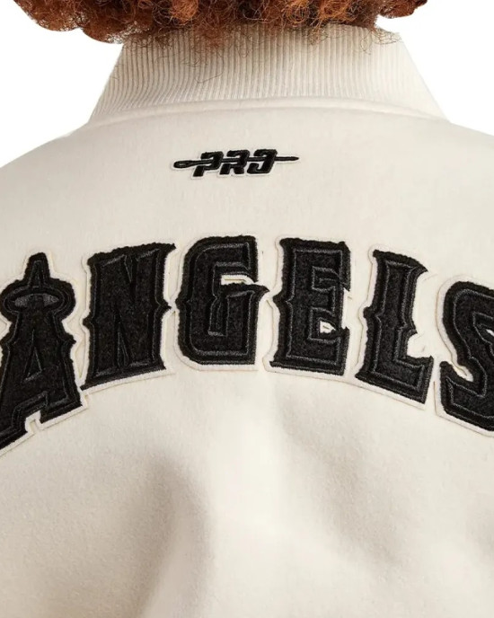 LA Angels Wool Cream White Varsity Jacket LA Angels Wool Cream White Varsity Jacket