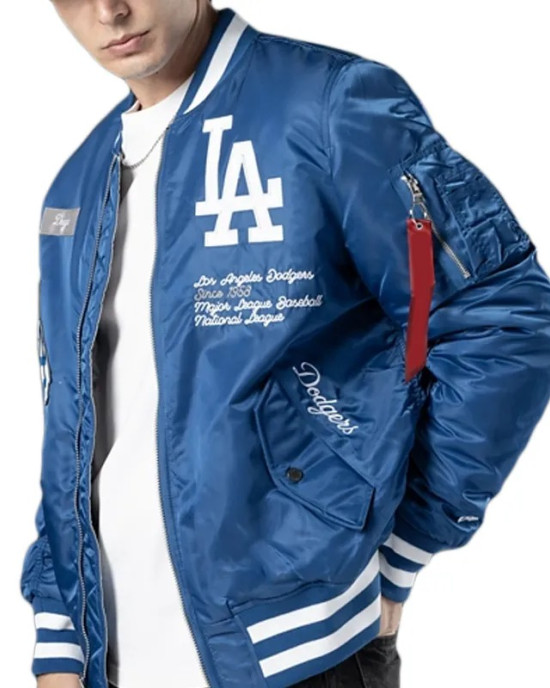 LA Dodgers Full-Zip Bomber Satin Jacket