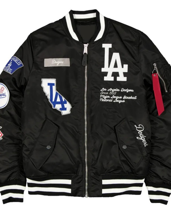 LA Dodgers Full-Zip Bomber Satin Jacket