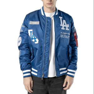 LA Dodgers Full-Zip Bomber Satin Jacket