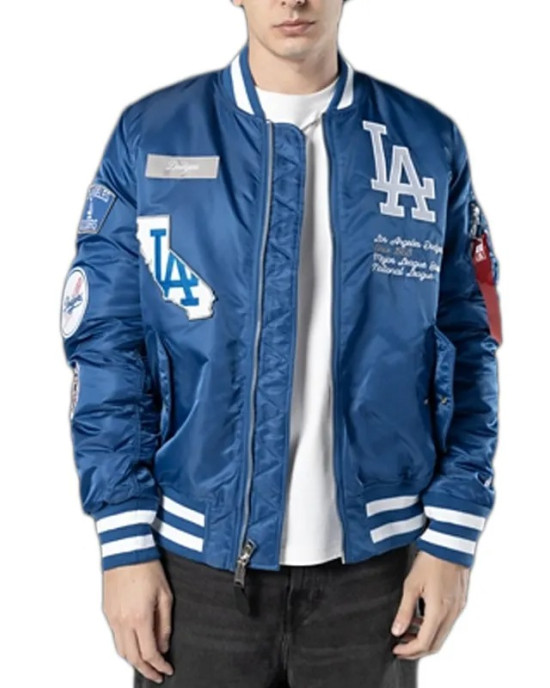 LA Dodgers Full-Zip Bomber Satin Jacket
