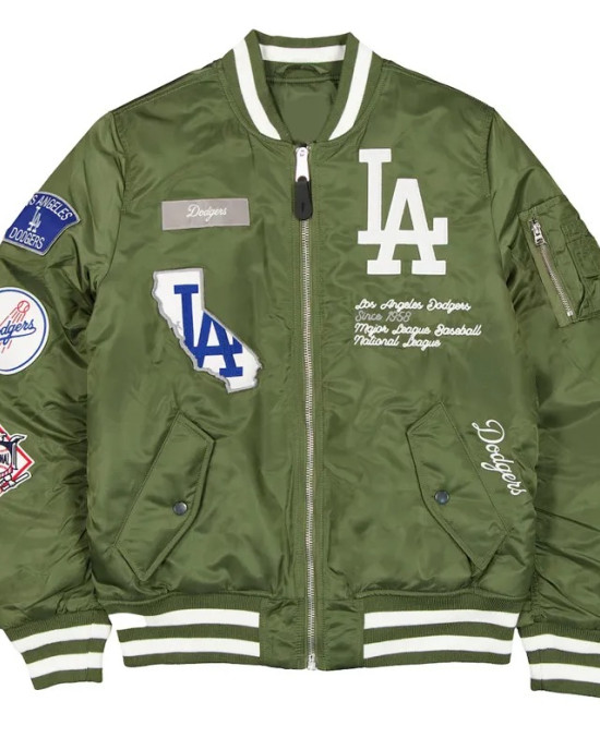 LA Dodgers Full-Zip Bomber Satin Jacket