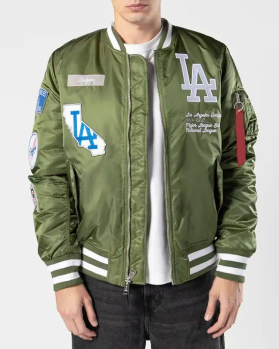 LA Dodgers Full-Zip Bomber Satin Jacket