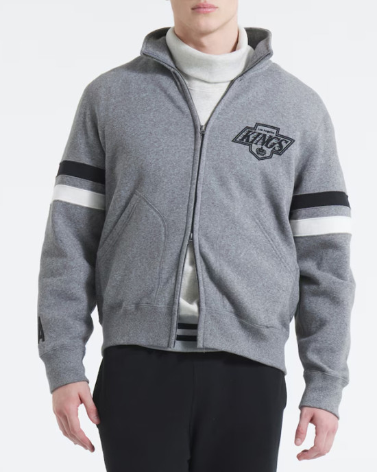 LA Kings Heather Gray Striped Fleece Jacket