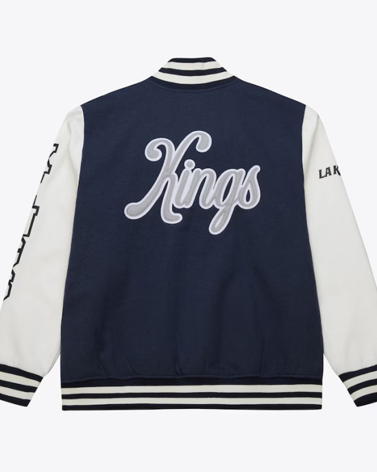 LA Kings Navy and White Fleece Varsity Jacket LA Kings Navy and White Fleece Varsity Jacket