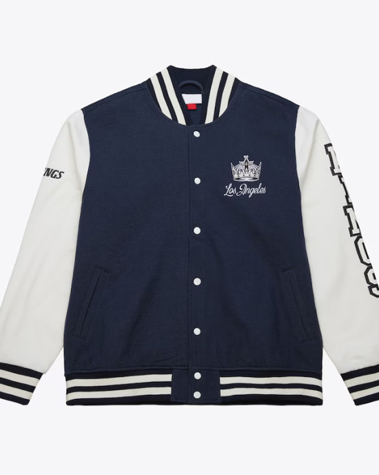LA Kings Navy and White Fleece Varsity Jacket LA Kings Navy and White Fleece Varsity Jacket