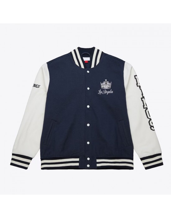 LA Kings Navy and White Fleece Varsity Jacket