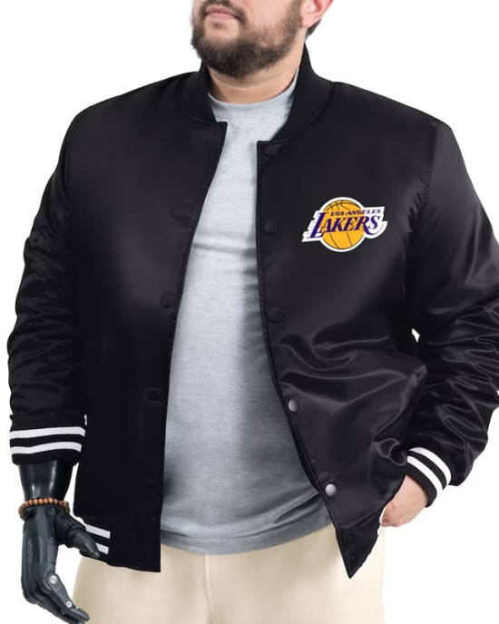 LA Lakers Adaptive Bold Logo Varsity Satin Jacket