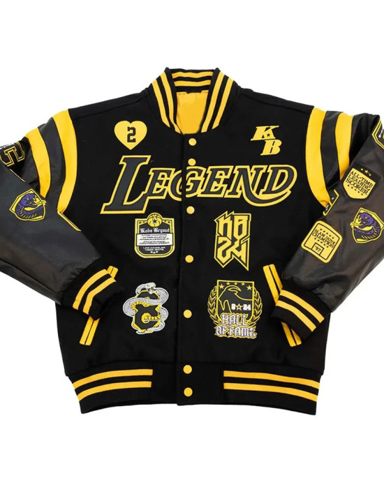 LA Lakers Kobe Bryant Collage Legends Black Varsity Jacket LA Lakers Kobe Bryant Collage Legends Black Varsity Jacket