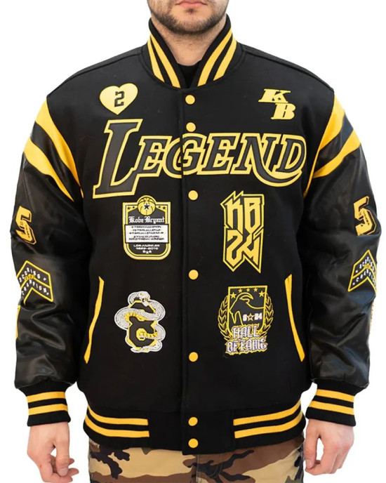 LA Lakers Kobe Bryant Collage Legends Black Varsity Jacket LA Lakers Kobe Bryant Collage Legends Black Varsity Jacket