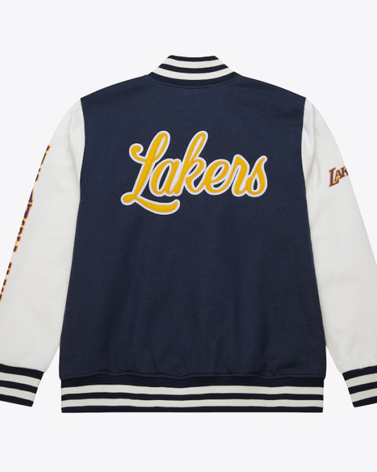 LA Lakers Navy and White Fleece Varsity Jacket LA Lakers Navy and White Fleece Varsity Jacket