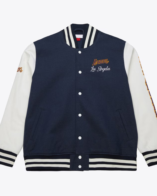 LA Lakers Navy and White Fleece Varsity Jacket LA Lakers Navy and White Fleece Varsity Jacket