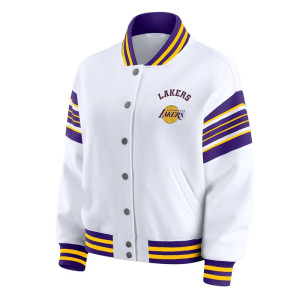 LA Lakers Snap Front White Fleece Jacket