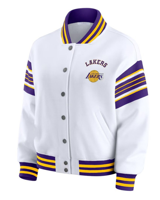 LA Lakers Snap Front White Fleece Jacket