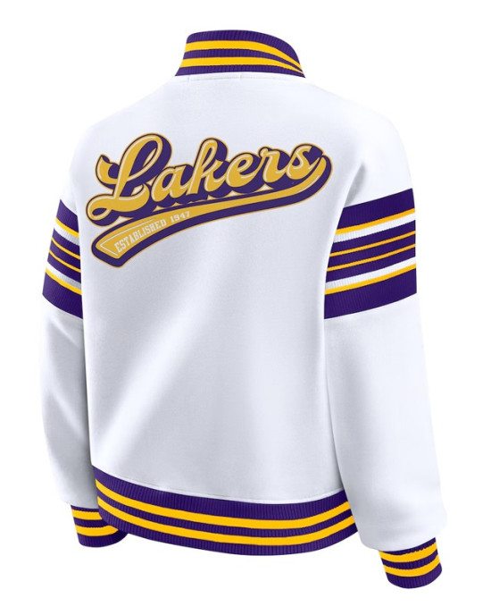 LA Lakers Snap Front White Fleece Jacket