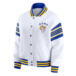 LA Rams Snap Front White Fleece Jacket