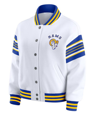 LA Rams Snap Front White Fleece Jacket