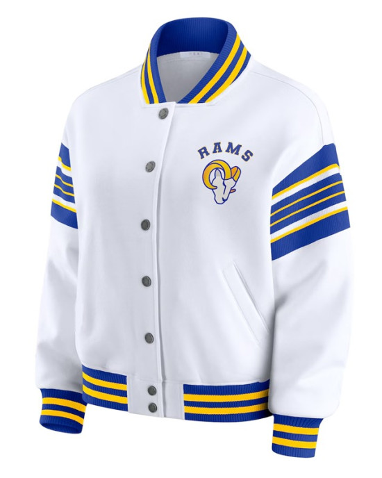LA Rams Snap Front White Fleece Jacket