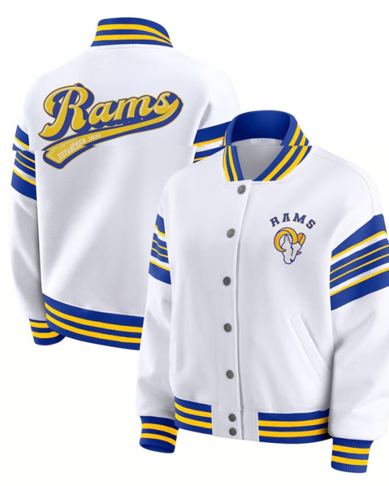 LA Rams Snap Front White Fleece Jacket
