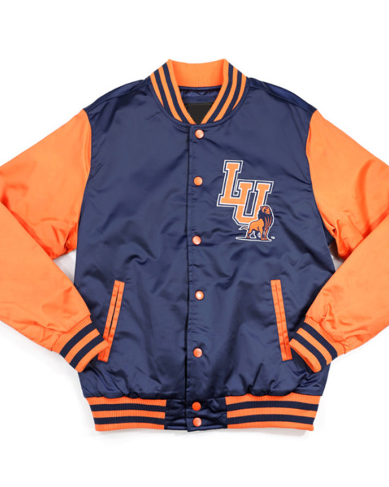 Langston University Navy and Orange Baseball Jacket Langston University Navy and Orange Baseball Jacket