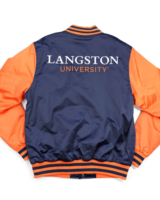 Langston University Navy and Orange Baseball Jacket Langston University Navy and Orange Baseball Jacket