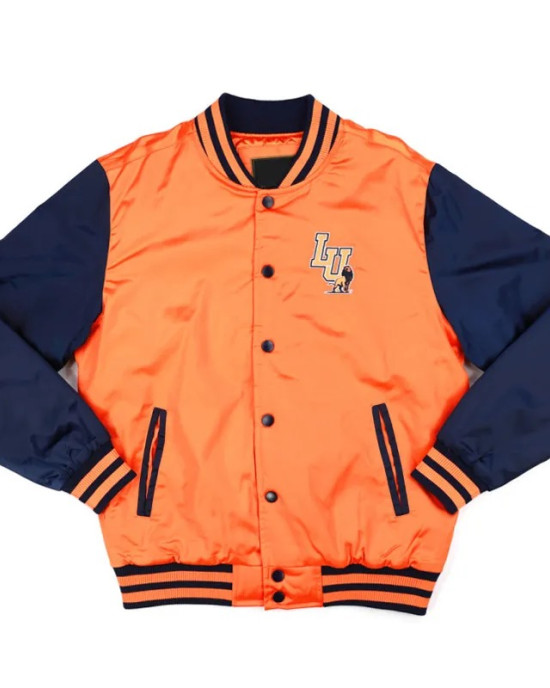 Langston University Orange and Navy Baseball Jacket Langston University Orange and Navy Baseball Jacket