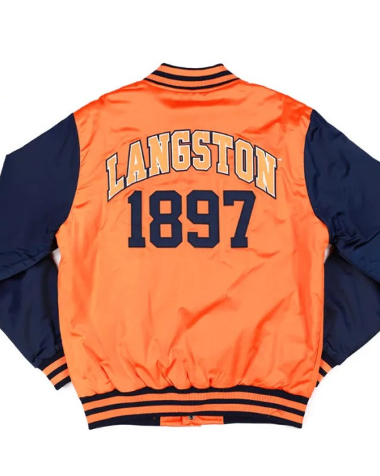 Langston University Orange and Navy Baseball Jacket Langston University Orange and Navy Baseball Jacket