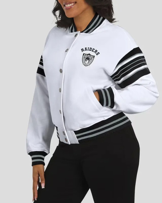Las Vegas Raiders Snap Front White Fleece Jacket